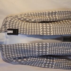 Greige Houndstooth Open Front Knit Cardigan Long -Neutral